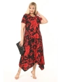 Kadın Büyük Beden Desenli Kısa Kollu Asimetrik Etekli Elbise