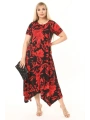 Kadın Büyük Beden Desenli Kısa Kollu Asimetrik Etekli Elbise