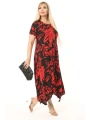 Kadın Büyük Beden Desenli Kısa Kollu Asimetrik Etekli Elbise