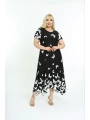 Kadın Büyük Beden Desenli Kısa Kollu Asimetrik Etekli Elbise
