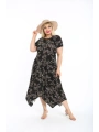 Kadın Büyük Beden Desenli Kısa Kollu Asimetrik Etekli Elbise