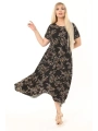Kadın Büyük Beden Desenli Kısa Kollu Asimetrik Etekli Elbise