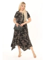 Kadın Büyük Beden Desenli Kısa Kollu Asimetrik Etekli Elbise