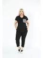 Kadın Büyük Beden Siyah Kazayağı Detaylı Yazlık Kapri Takım