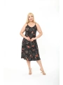 Kadın Büyük Beden Ip Askılı Desenli Midi Boy Elbise