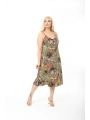 Kadın Büyük Beden Ip Askılı Desenli Midi Boy Elbise