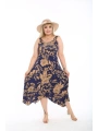 Kadın Büyük Beden Tokalı Askılı Çiçek Desenli Elbise