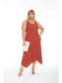 Kadın Büyük Beden Tokalı Askılı Kelebek Desenli Kırmızı Elbise