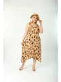 Kadın Büyük Beden Tokalı Askılı Leopar Desenli Elbise