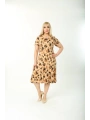 Kadın Büyük Beden Kısa Kollu Midi Boy Leopar Desenli Elbise