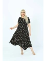 Kadın Büyük Beden Siyah Desenli Kısa Kollu Elbise