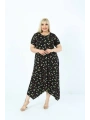 Kadın Büyük Beden Siyah Desenli Kısa Kollu Elbise