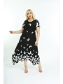 Kadın Büyük Beden Siyah Kelebek Desenli Kısa Kollu Elbise 11elb976