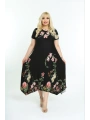 Kadın Büyük Beden Siyah Çiçek Desenli Kısa Kollu Elbise 11elb976