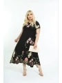 Kadın Büyük Beden Siyah Çiçek Desenli Kısa Kollu Elbise 11elb976