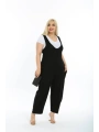 Kadın Büyük Beden Salopet Yaka Siyah Tulum