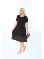 Kadın Siyah Büyük Beden Eteği Puantiyeli Kısa Kol Elbise