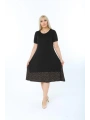 Kadın Siyah Büyük Beden Eteği Puantiyeli Kısa Kol Elbise