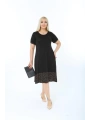 Kadın Siyah Büyük Beden Eteği Puantiyeli Kısa Kol Elbise