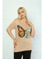 Kadın Bej Baskılı Büyük Beden T-sirt