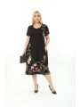 Büyük Beden Siyah Çiçek Desenli Kısa Kol Elbise