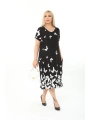Büyük Beden Siyah Kelebek Desenli Kısa Kol Elbise