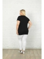 Kadın Büyük Beden Siyah Kelebek Desenli T-shirt