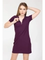 Kadın Mor Fermuarlı Polo Yaka Kısa Kollu Midi Elbise 19elb318