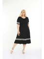 Kadın Siyah Büyük Beden Kol ve Etek Ucu Kazayağı Desenli Elbise