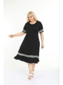 Kadın Siyah Büyük Beden Kol ve Etek Ucu Kazayağı Desenli Elbise