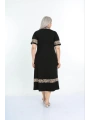 Kadın Siyah Kol ve Etek Ucu Leopar Desenli Büyük Beden Elbise
