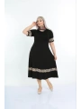 Kadın Siyah Kol ve Etek Ucu Leopar Desenli Büyük Beden Elbise
