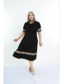 Kadın Siyah Kol ve Etek Ucu Leopar Desenli Büyük Beden Elbise