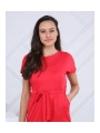Kadın Kırmızı Kemerli Cepli Elbise La1007