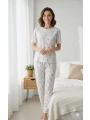 Kadın 3lü Kısa Kollu Yüksek Bel Bisiklet Yaka Üst Alt Şort Pijama Takım
