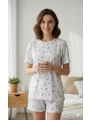 Kadın 3lü Kısa Kollu Yüksek Bel Bisiklet Yaka Üst Alt Şort Pijama Takım