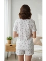 Kadın 3lü Kısa Kollu Yüksek Bel Bisiklet Yaka Üst Alt Şort Pijama Takım