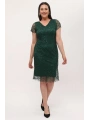 Kadın Büyük Beden Dantel Pul Detaylı Kısa Kollu Midi Abiye Elbise