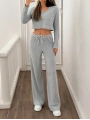 Kadın Uzun Kol Beli Lastikli Yüksek Bel V Yaka İkili Crop Takım