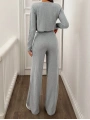Kadın Uzun Kol Beli Lastikli Yüksek Bel V Yaka İkili Crop Takım