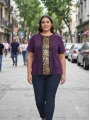 Büyük Beden Orta Leopar Şerit Mürdüm Bluz