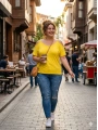 Büyük Beden Sarı Askılı Bluz