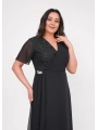 Büyük Beden Üst Dantel Detaylı Şifon Kısa Kollu Abiye Elbise