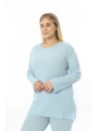 Büyük Beden Uzun Kollu Yüksek Bel Beli Lastikli Yırtmaçlı İnce Pijama Takım