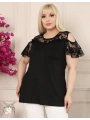 Büyük Beden Yaka Kol Dantelli Siyah Bluz