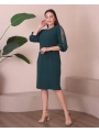 Büyük Beden Yuvarlak Yaka Kol Detaylı Midi Boy Abiye Elbise