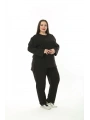Kadın Büyük Beden Düz Siyah İkiiplik Cepli Uzun Kol Eşofman Takımı