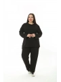 Kadın Büyük Beden Düz Siyah İkiiplik Cepli Uzun Kol Eşofman Takımı