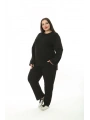 Kadın Büyük Beden Düz Siyah İkiiplik Cepli Uzun Kol Eşofman Takımı