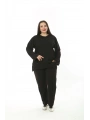 Kadın Büyük Beden Düz Siyah İkiiplik Cepli Uzun Kol Eşofman Takımı
